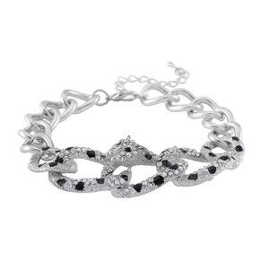 Black and White Austrian Crystal and Enameled Cuban Link Chain Panther Bracelet